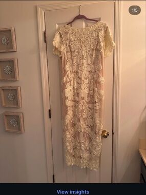 JS Collections Cream Lace Midi Dress with Swirl Embroidery